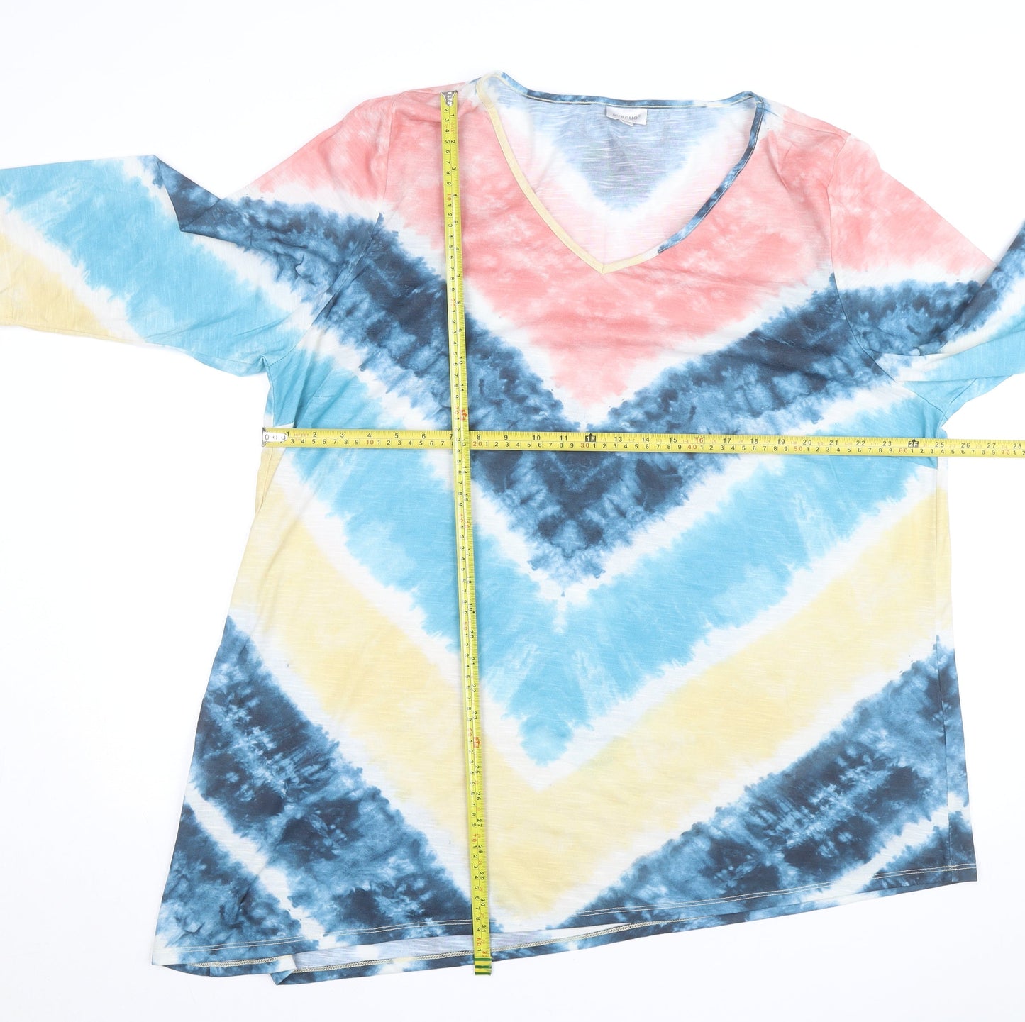 Avenue Women’s Multicoloured V-Neck Tunic Top Size 22 3/4 Sleeve
