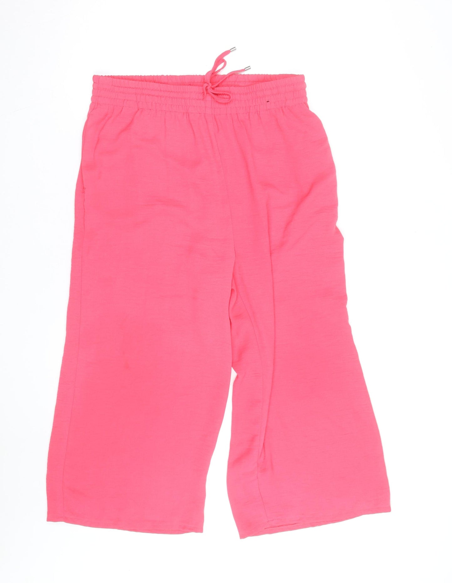 Dunnes Women's Pink Cropped Wide-Leg Viscose Trousers Size M