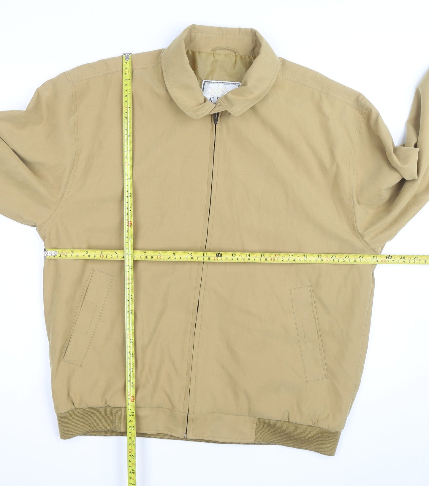 Aldon Men's Beige Bomber Jacket M Collared Full Zip Casual Outerwear