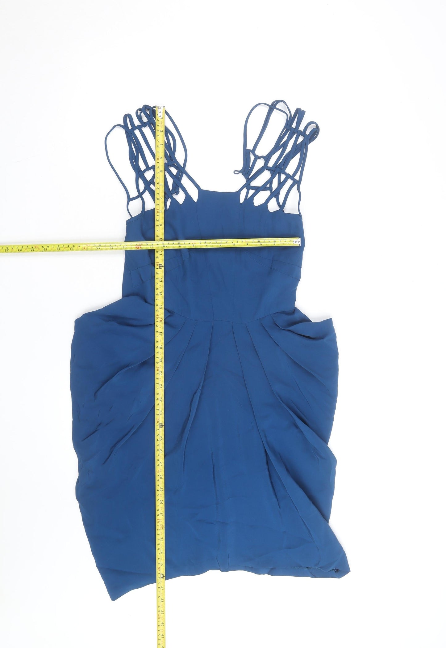 Whistles Women Blue Silk Strappy Bodycon Dress Size 10