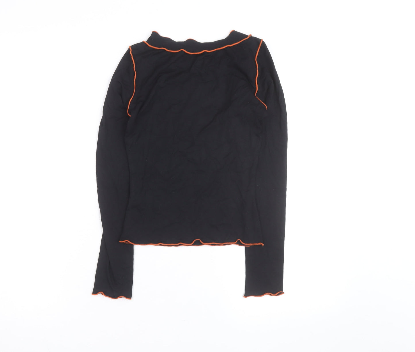Rosie Womens Black Long Sleeve Ruffle Trim Modal Blouse Size S