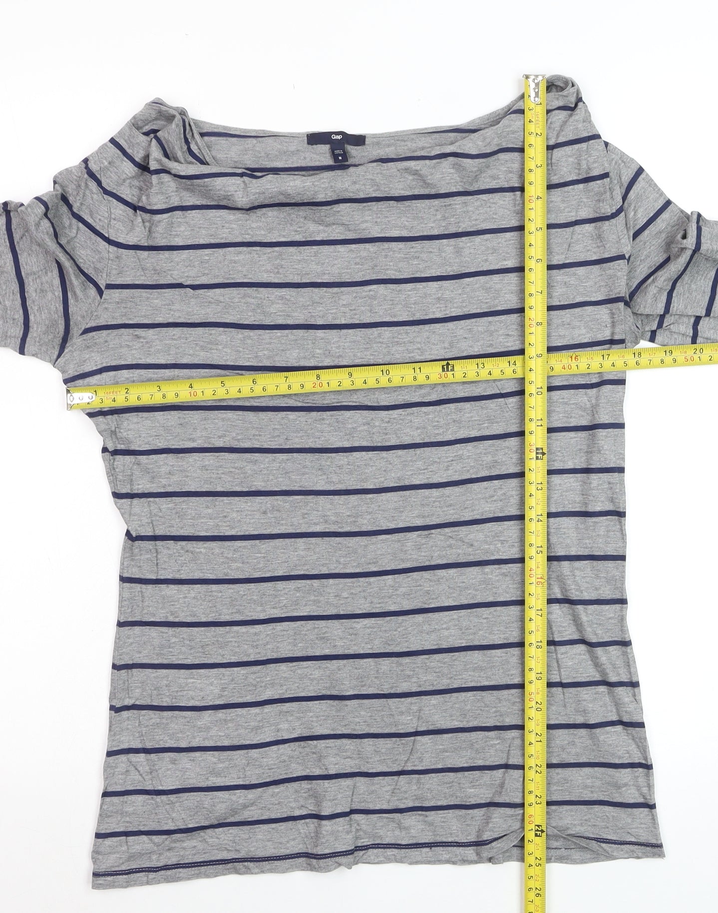 Gap Women’s Grey Striped Boat Neck 3/4 Sleeve Jersey Top Size M