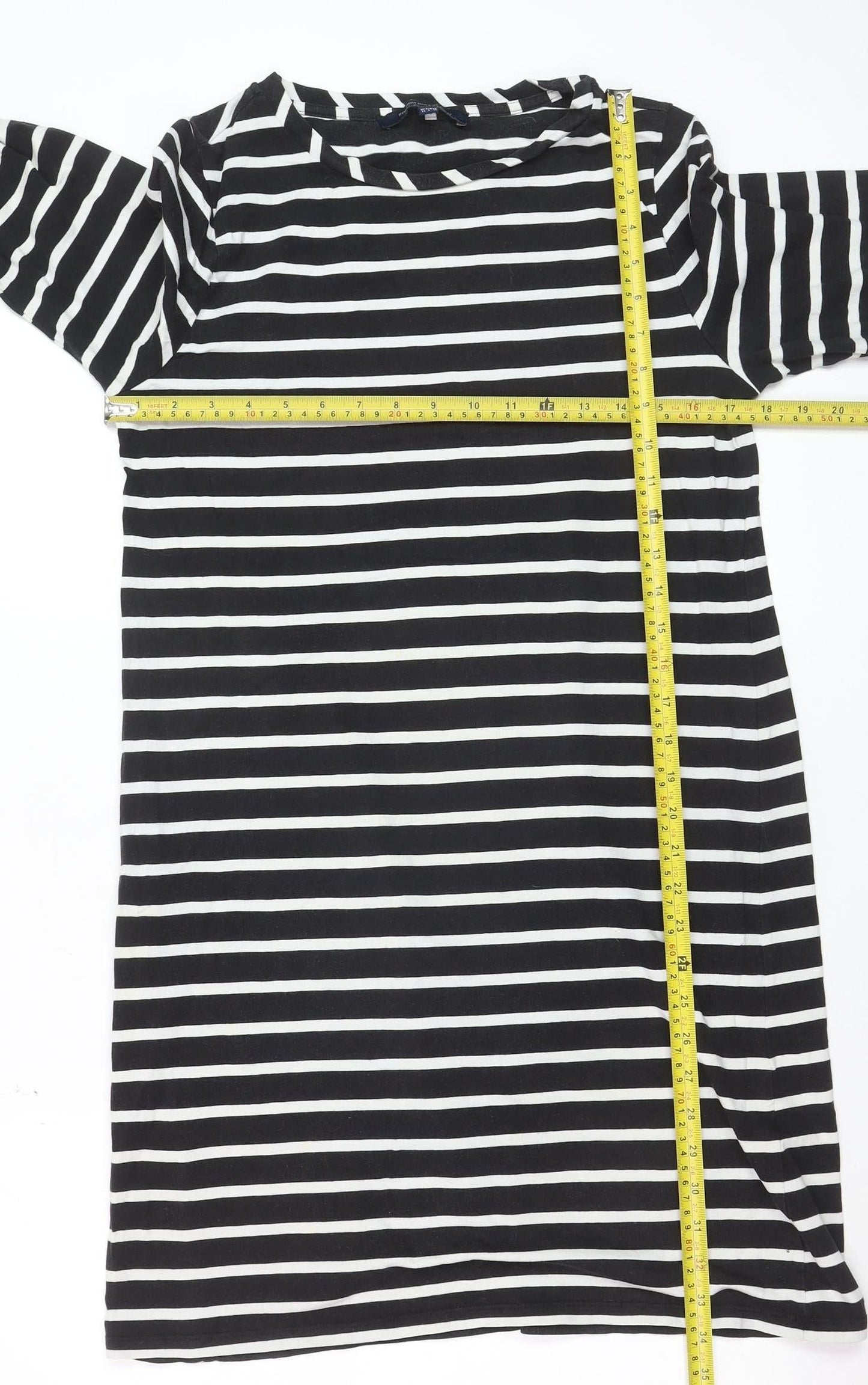 French Connection Women’s Black White Striped Long Sleeve Tunic Top Size 14