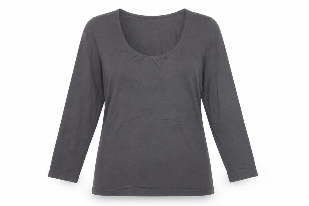 Warehouse Women Grey Long Sleeve Cotton Stretch Scoop T-Shirt UK 14