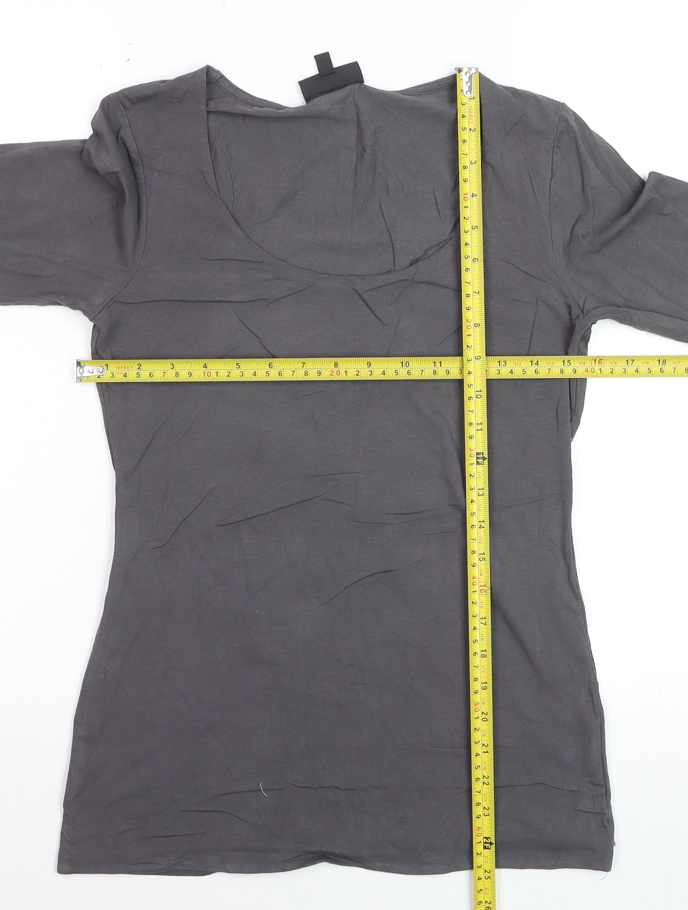 Warehouse Women Grey Long Sleeve Cotton Stretch Scoop T-Shirt UK 14