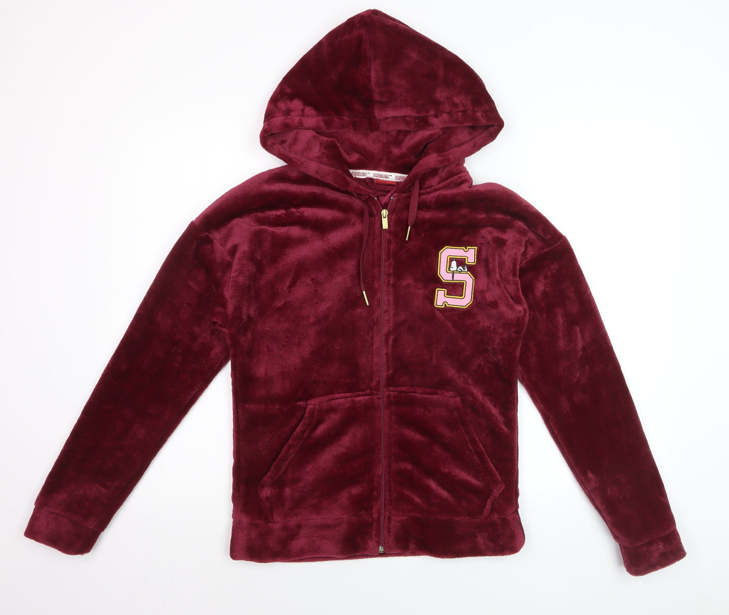 Peanuts Women Burgundy Full Zip Hoodie Small Plush Snoopy S Logo