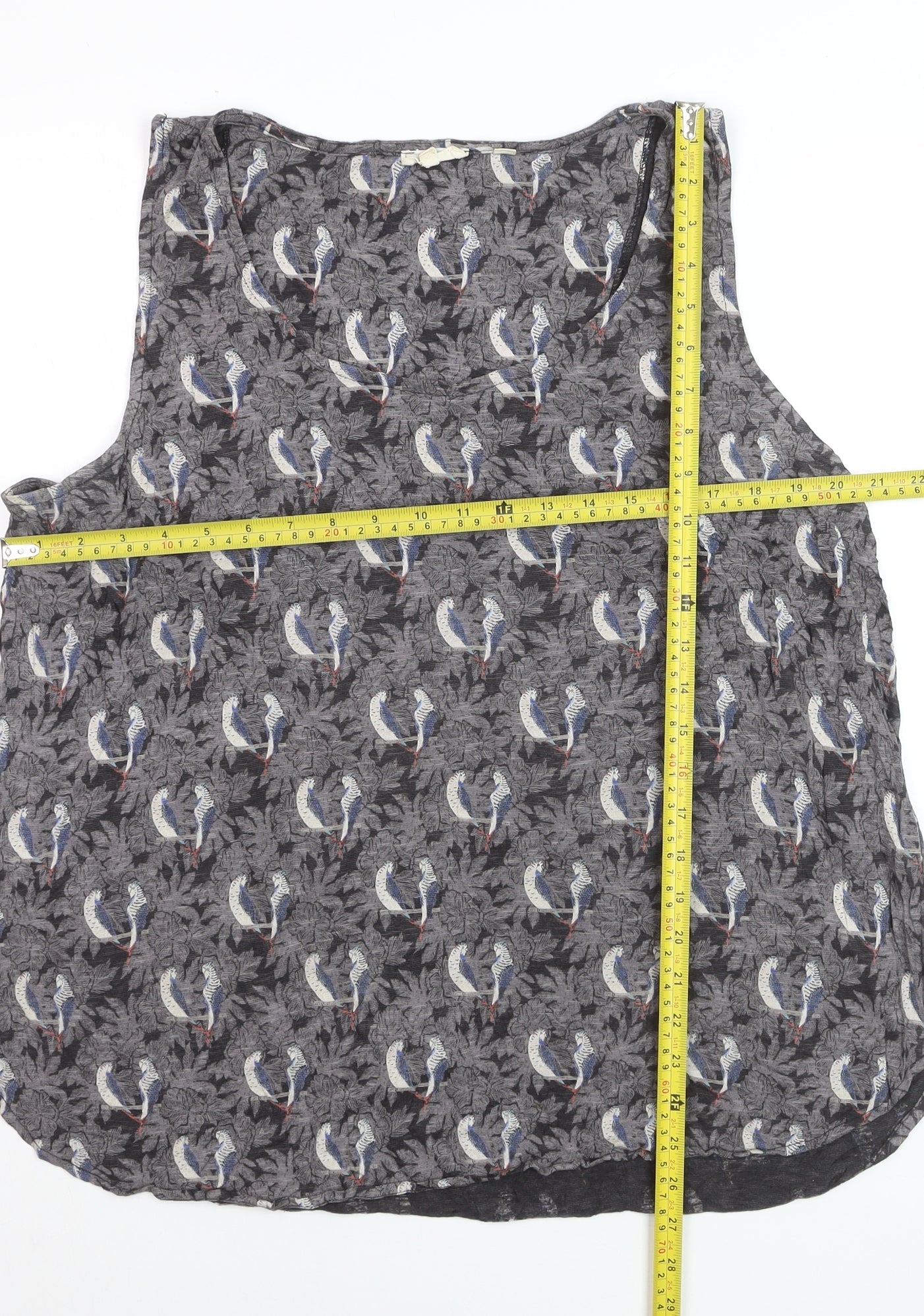 Fat Face Women's Grey Parrot Print Sleeveless Camisole Top UK 18