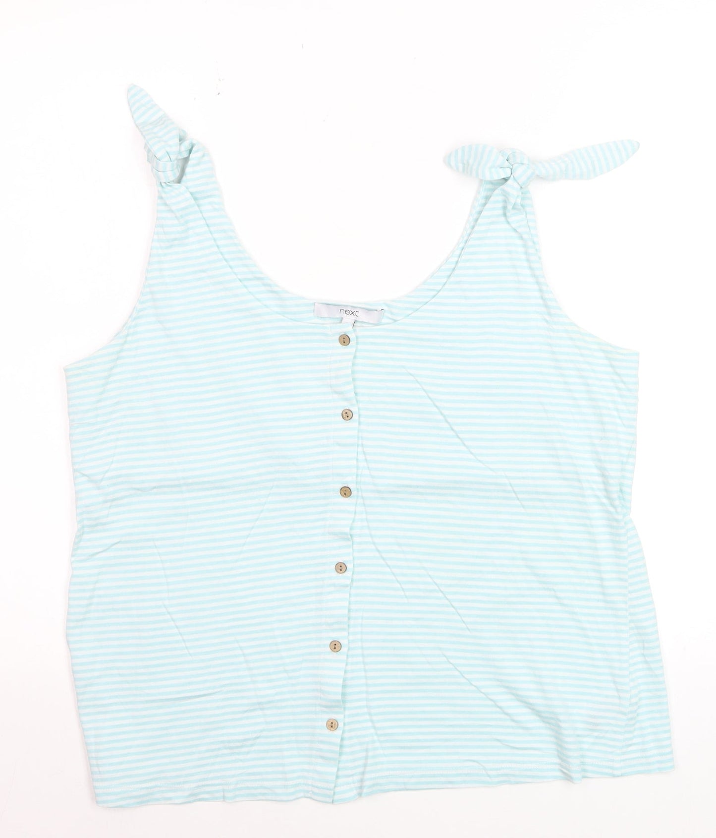 Next Women Blue Striped Tank Top Size 16 Cotton Blend Button Front