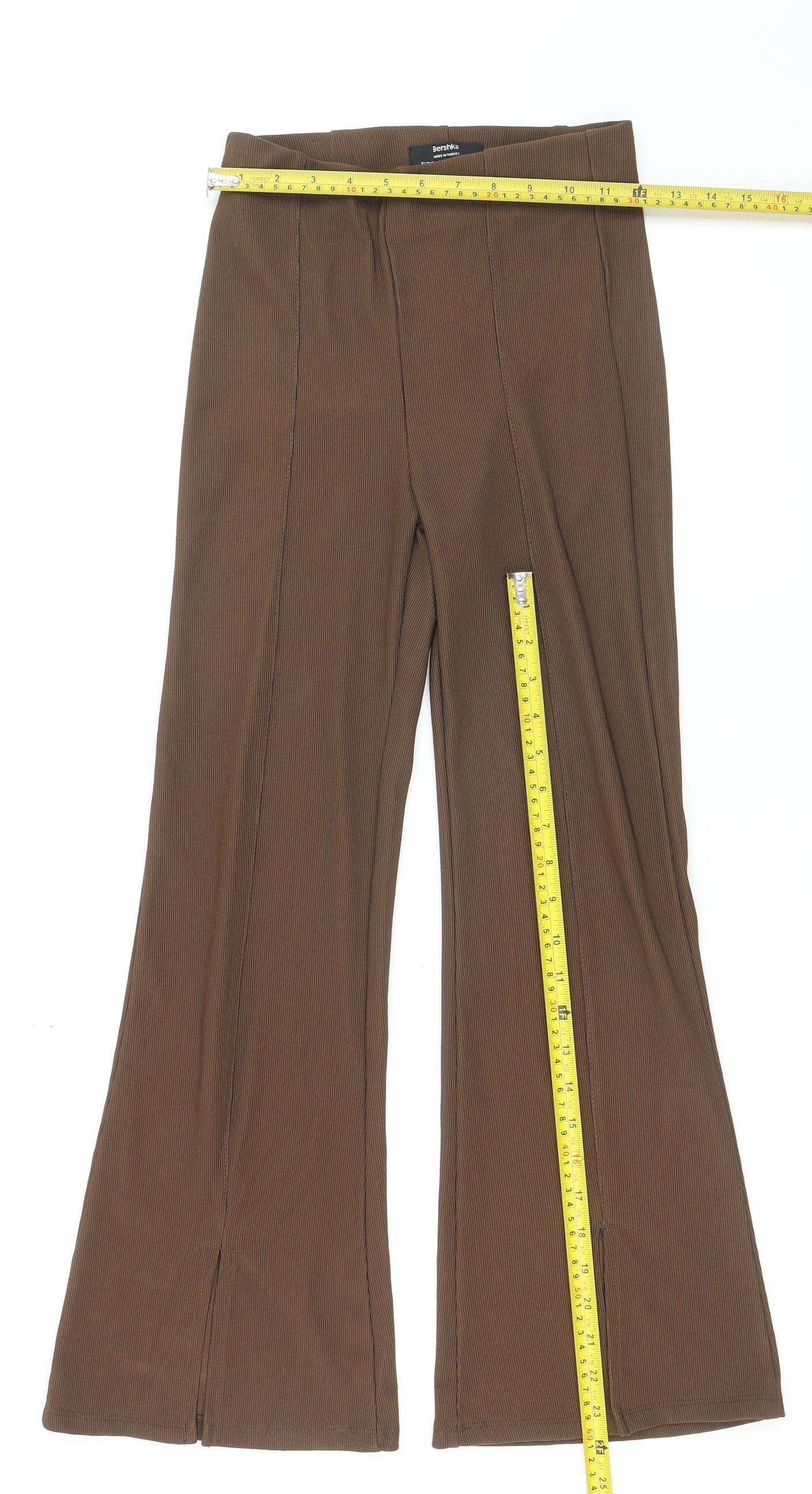 Bershka Women Brown Flared Knit Stretch Trousers Size S