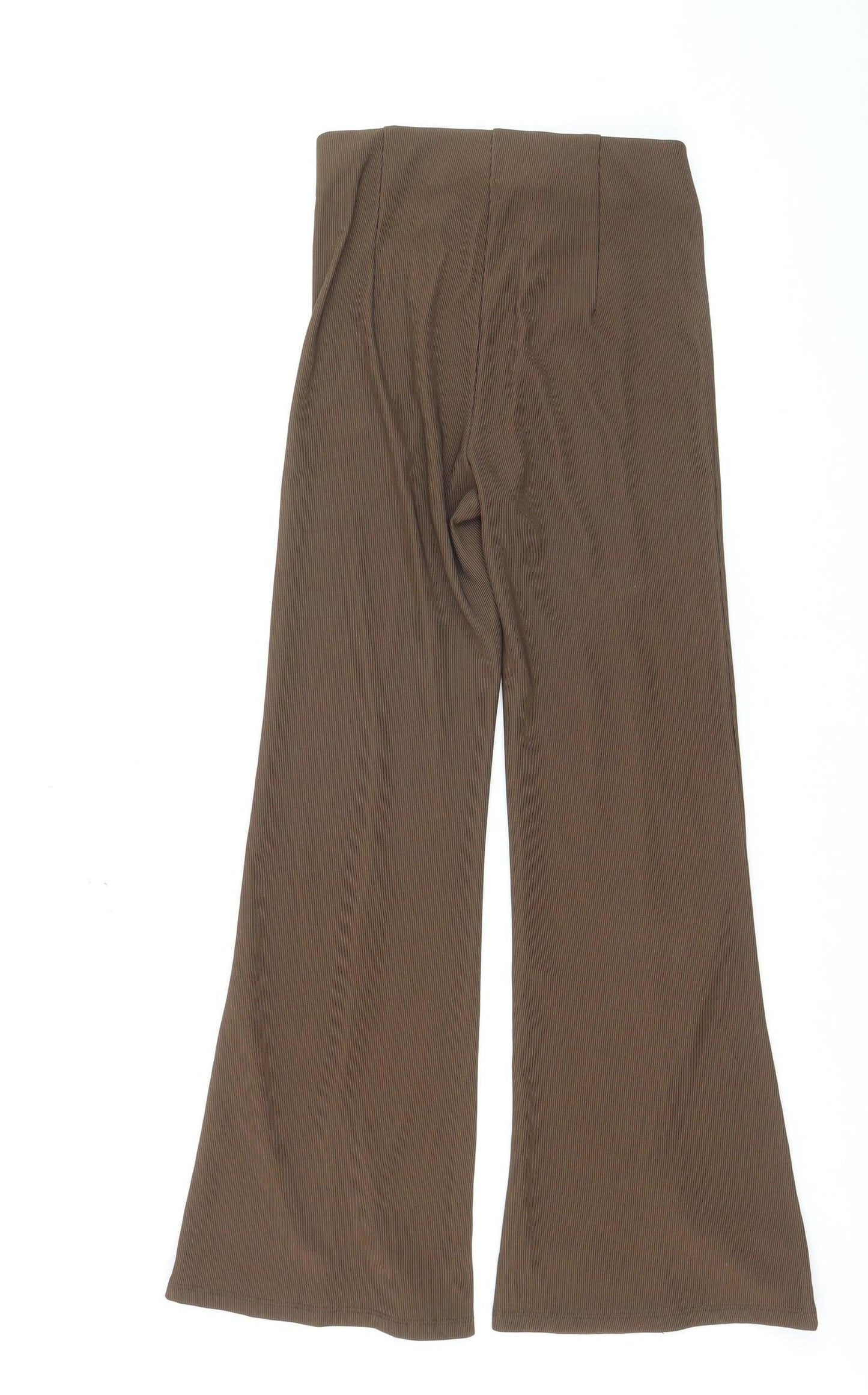 Bershka Women Brown Flared Knit Stretch Trousers Size S