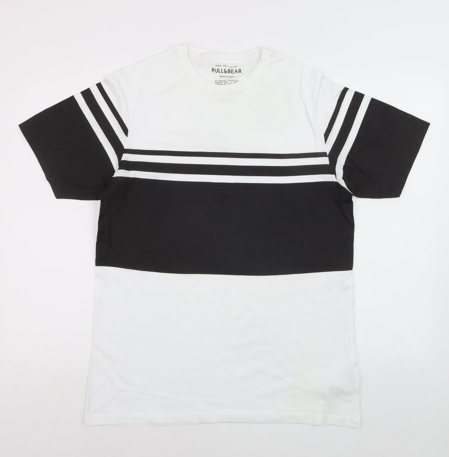 Pull&Bear Men's Black White Striped T-Shirt XS Cotton Crew Neck