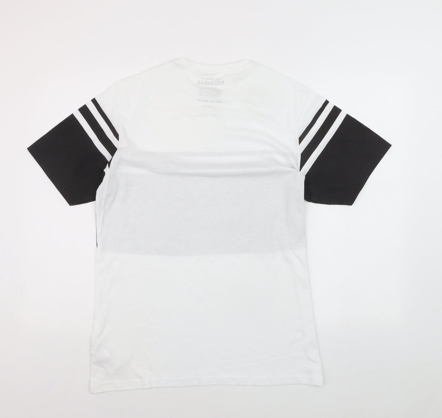 Pull&Bear Men's Black White Striped T-Shirt XS Cotton Crew Neck