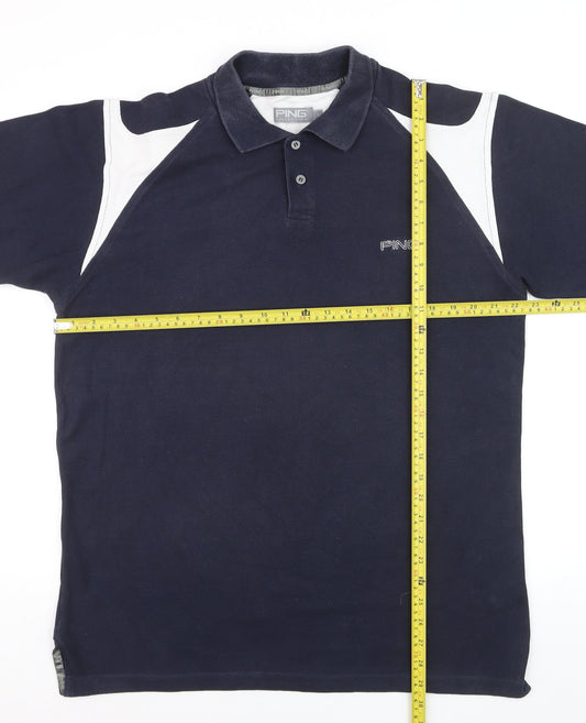 PING Collection Men's Blue Colourblock Golf Polo Shirt L