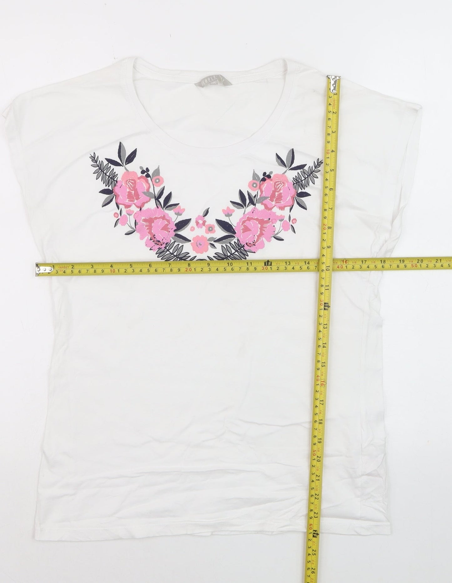 Pebble Bay Women's White Floral Cotton T-Shirt Size 10