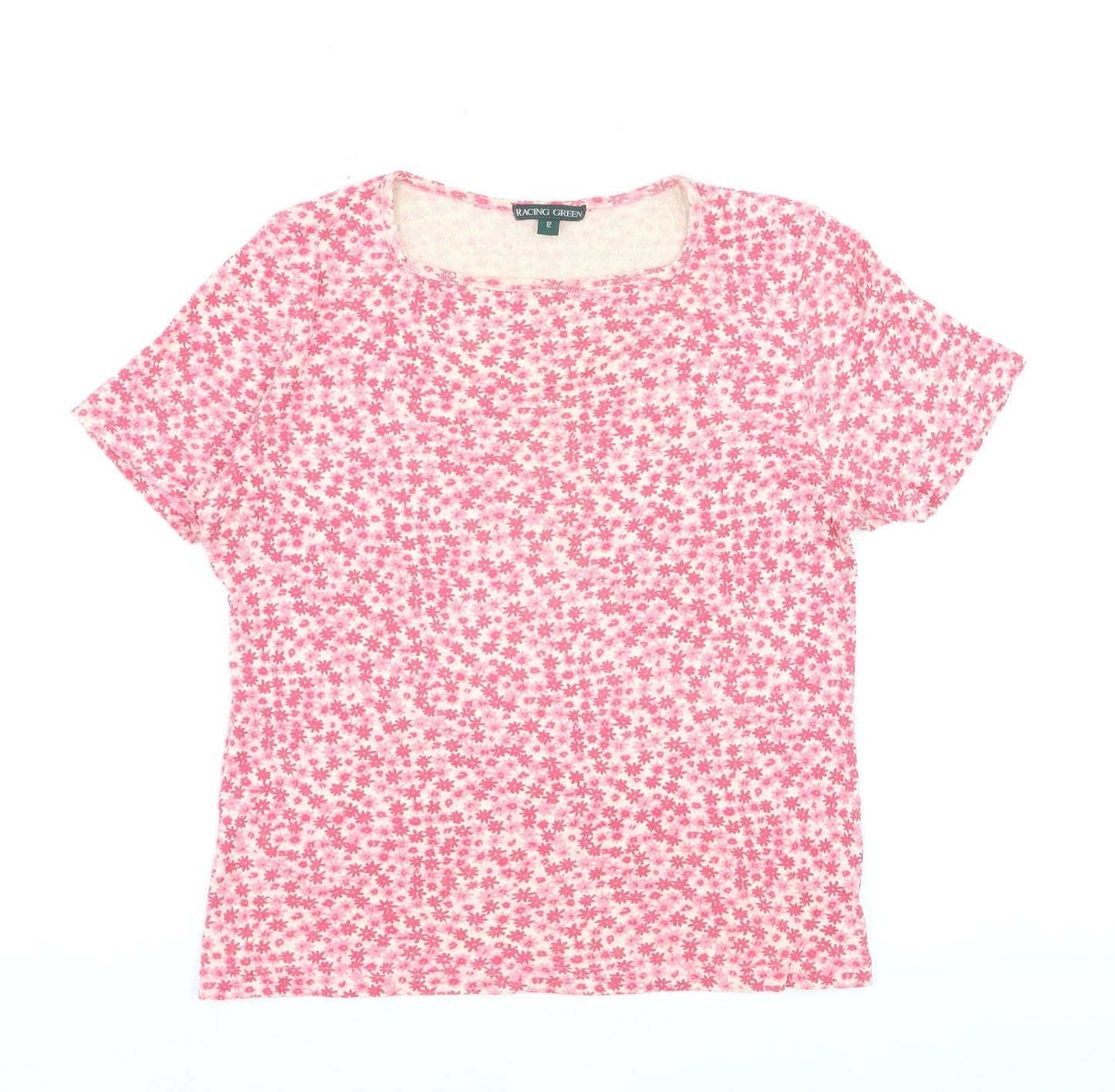 Racing Green Women's Pink Floral Cotton T-Shirt Size 12