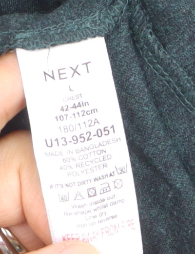 Next Men's Green Long Sleeve Crew Neck Cotton Blend Top L