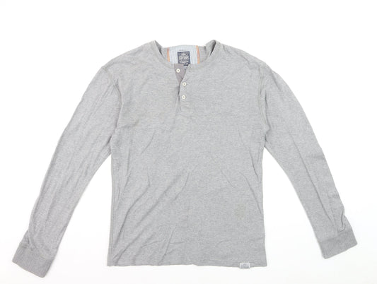 Superdry Men's Grey XL Long Sleeve Cotton Henley Shirt