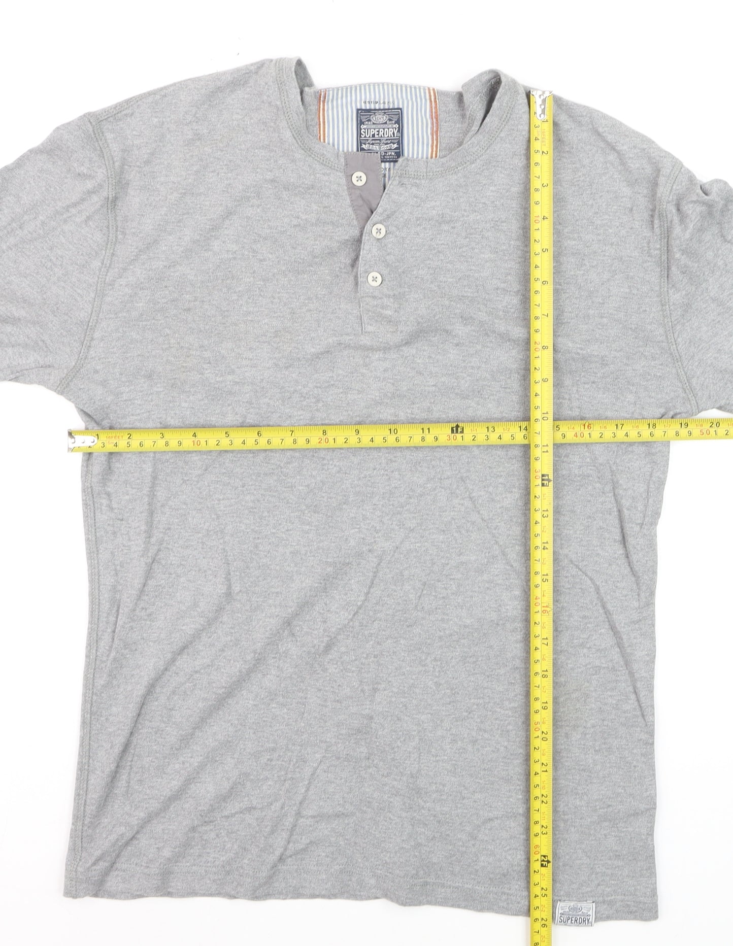 Superdry Men's Grey XL Long Sleeve Cotton Henley Shirt