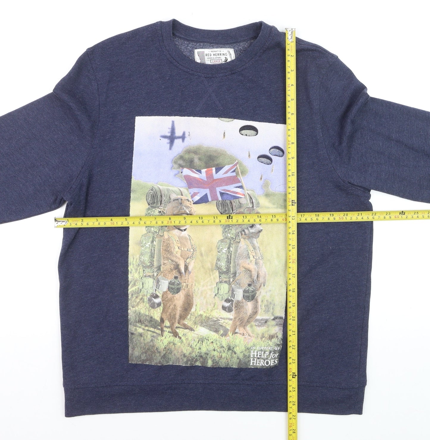 Red Herring Men's Blue Large Graphic Cotton Pullover Jumper