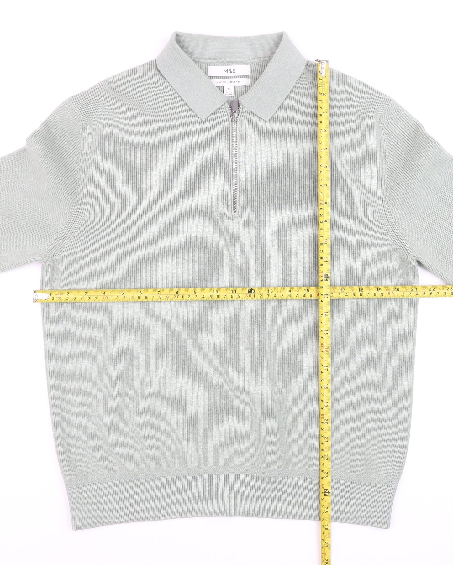 Marks and Spencer Men's Green Collared 1/2 Zip Cotton Blend Jumper M
