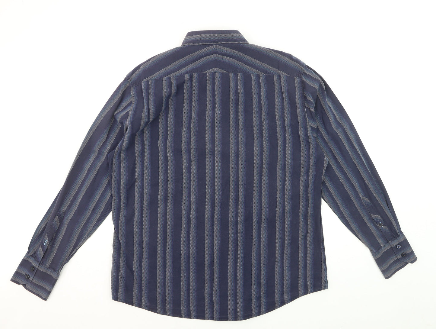 Ben Sherman Men's Blue Striped Long Sleeve Cotton Dress Shirt Size L