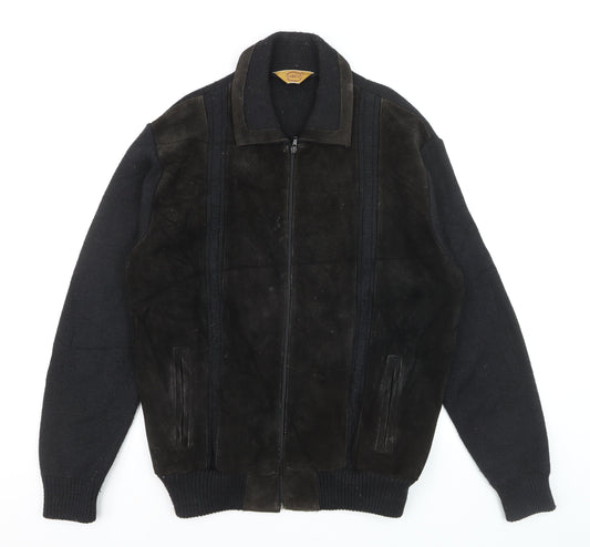 Gabicci Men's Black 3XL Wool Leather Bomber Jacket