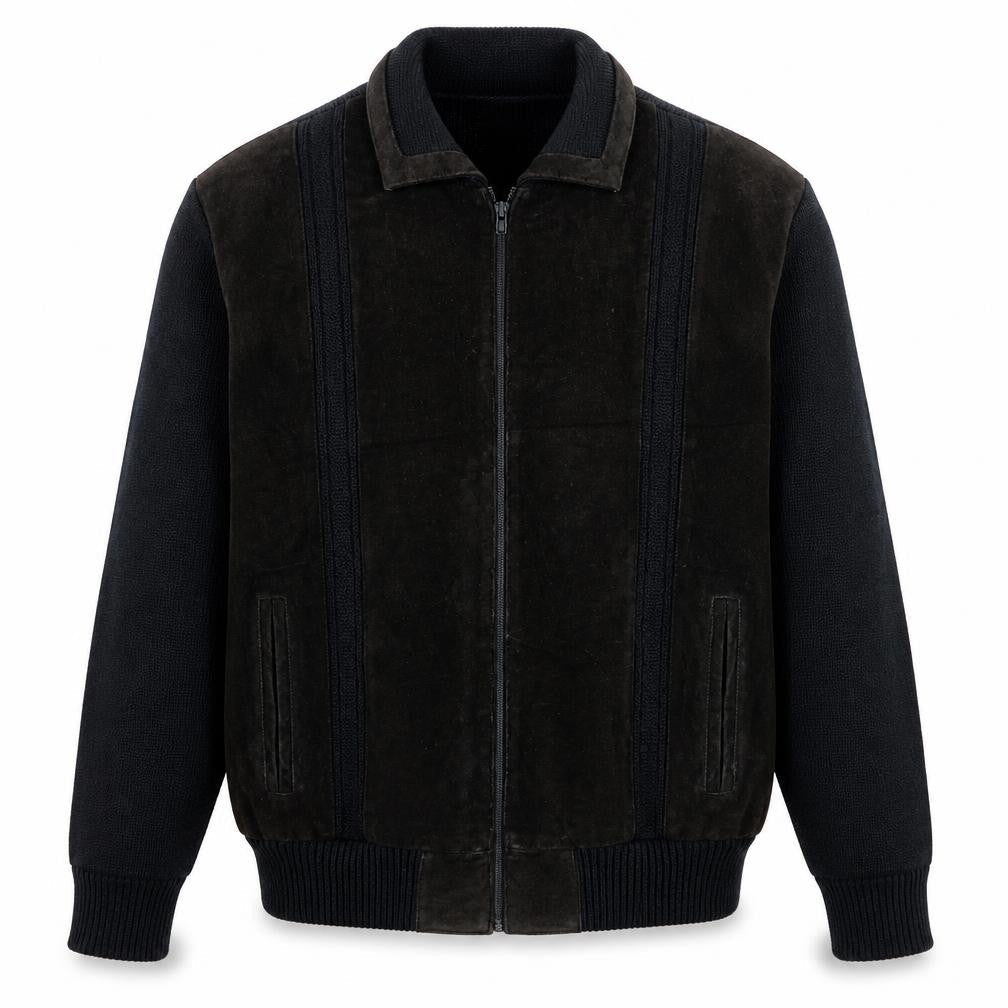 Gabicci Men's Black 3XL Wool Leather Bomber Jacket