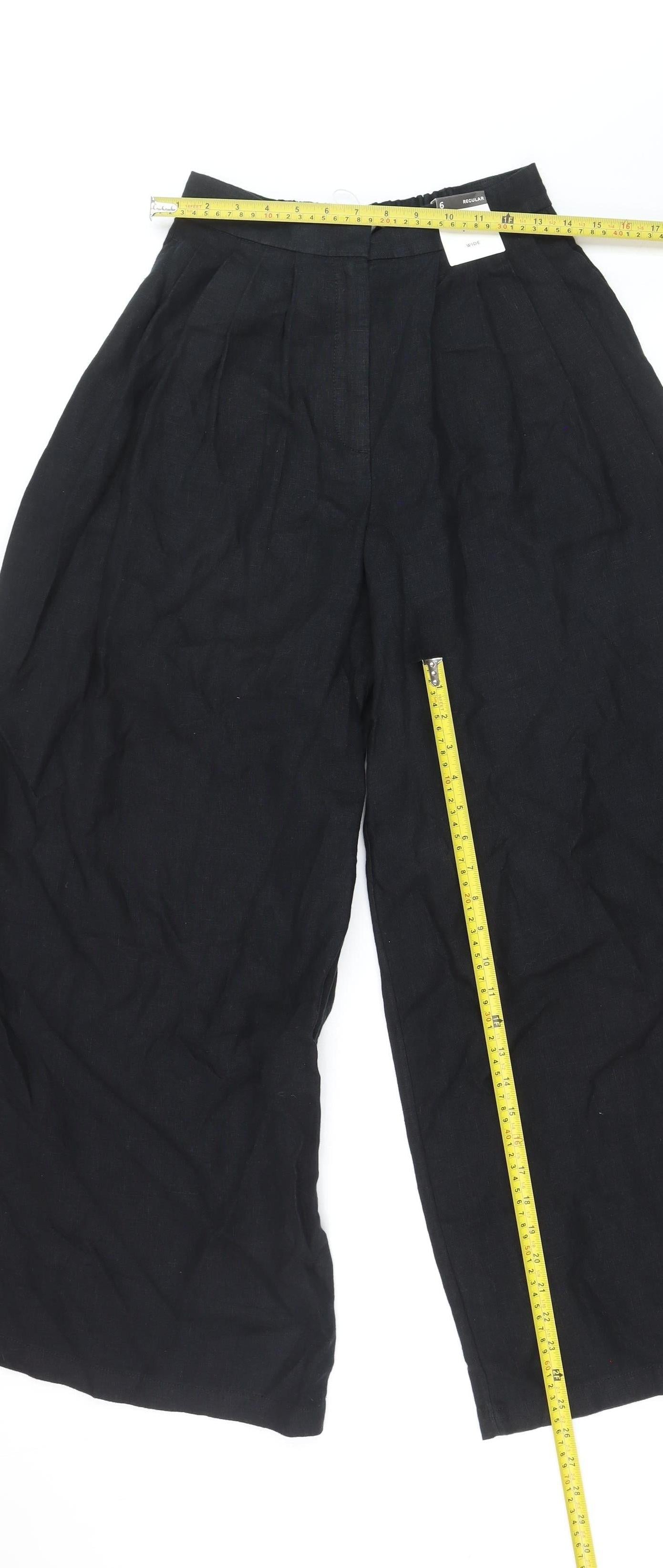 Marks and Spencer Women’s Black Linen Wide Leg Pleated Trousers Size 6