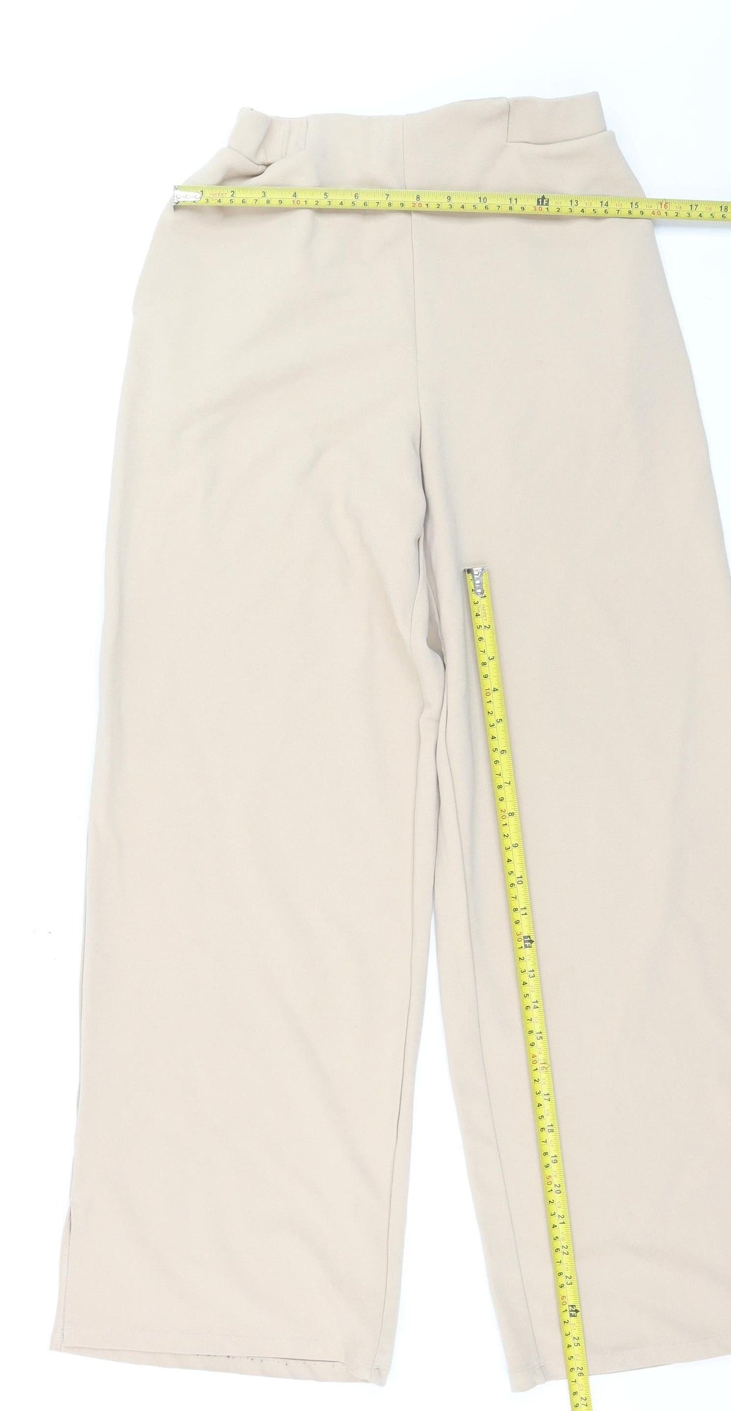 Vila Women’s Beige Wide-Leg Jersey Trousers Size M