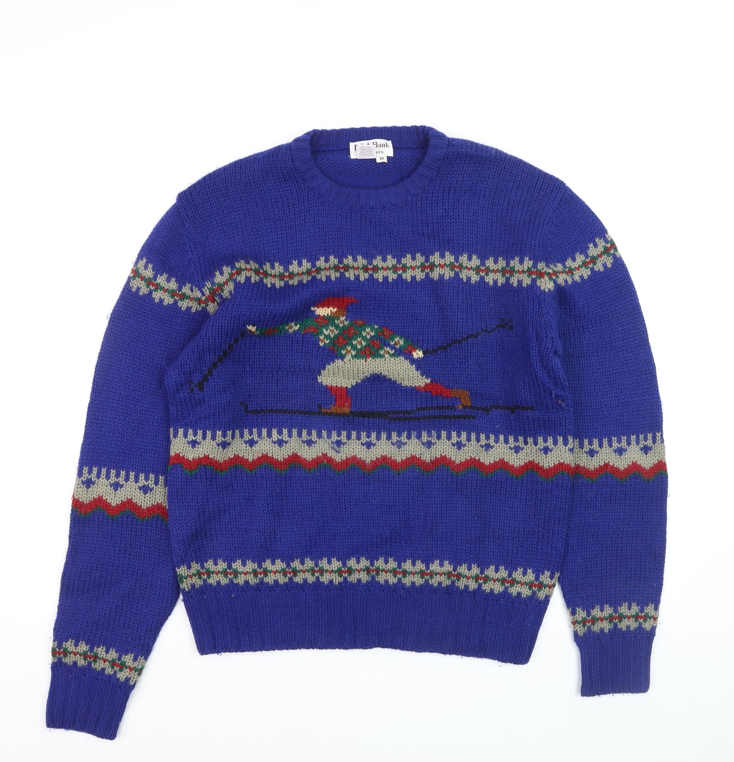 Jos. A. Bank Men's Blue Wool Ski Fair Isle Crew Neck Jumper M