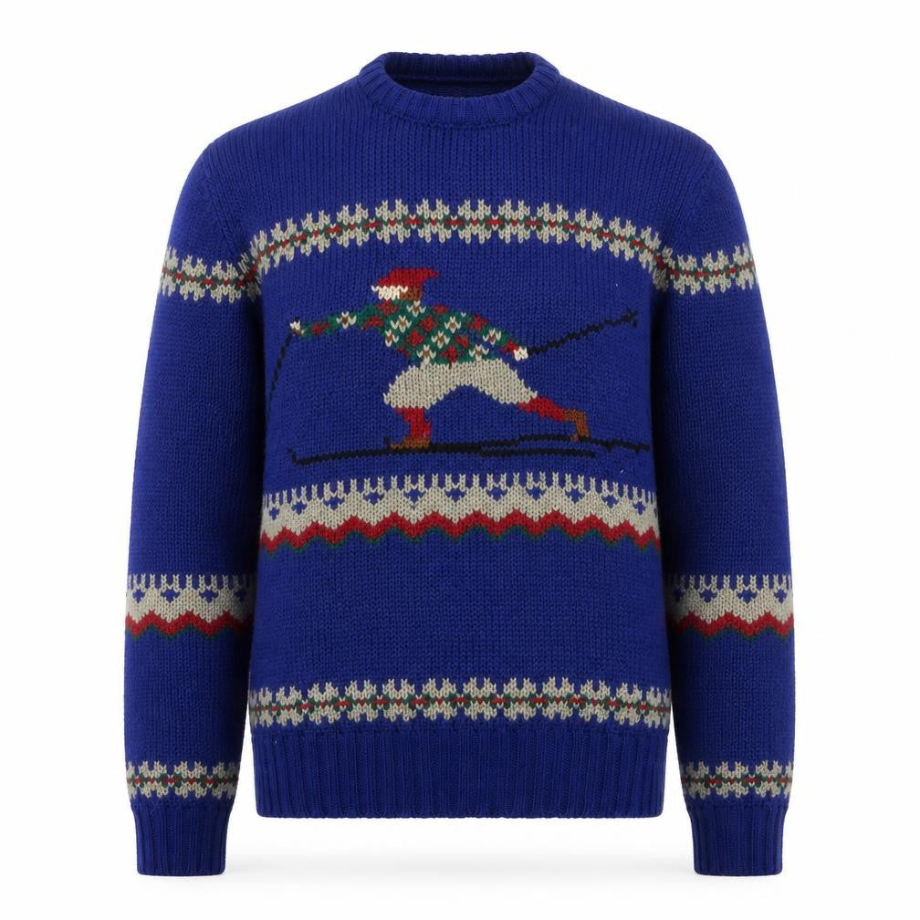Jos. A. Bank Men's Blue Wool Ski Fair Isle Crew Neck Jumper M