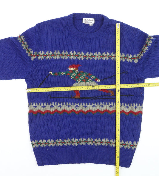 Jos. A. Bank Men's Blue Wool Ski Fair Isle Crew Neck Jumper M