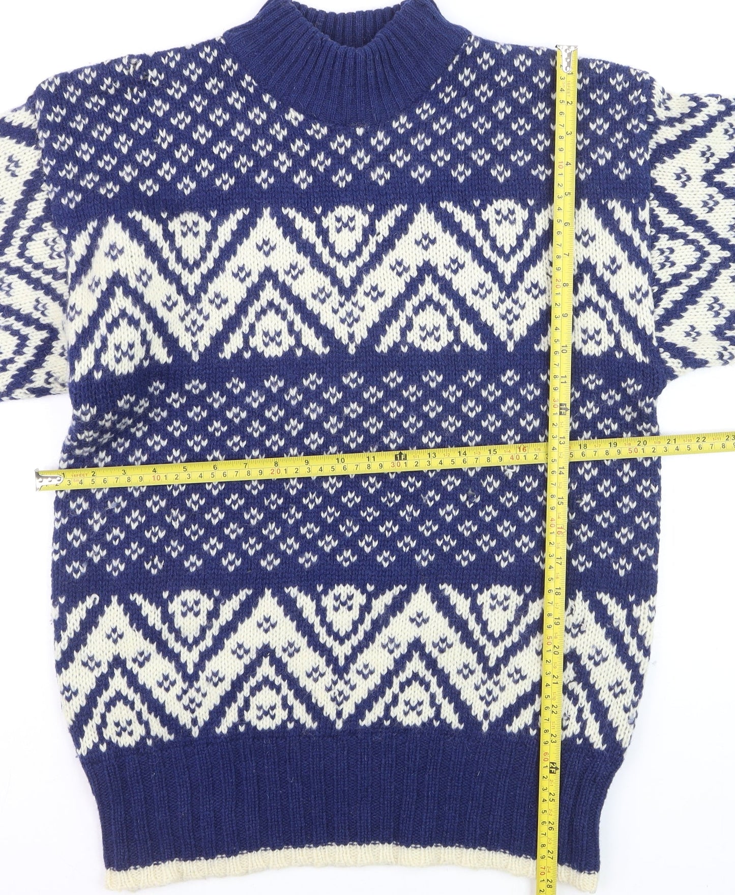 Marsh Landing Men's Blue Fair Isle Wool Pullover Jumper M