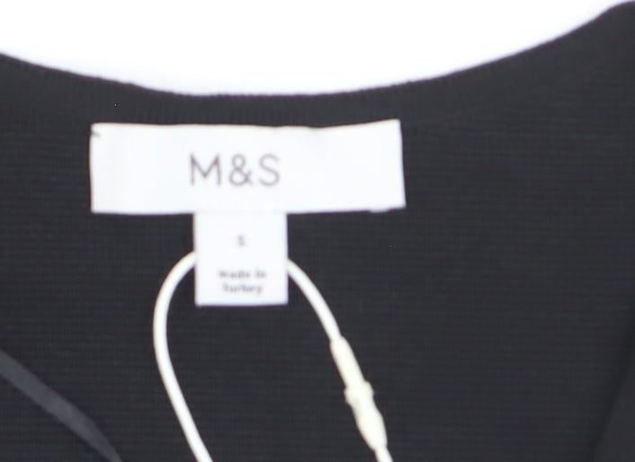 Marks and Spencer Women Black Sleeveless V-Neck Button Blouse Size S