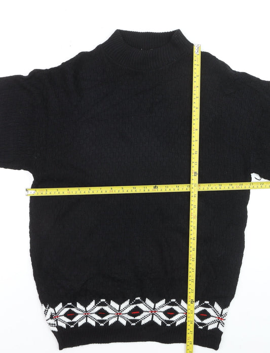 Morgan Square Men's Black Medium Fair Isle High Neck Jumper