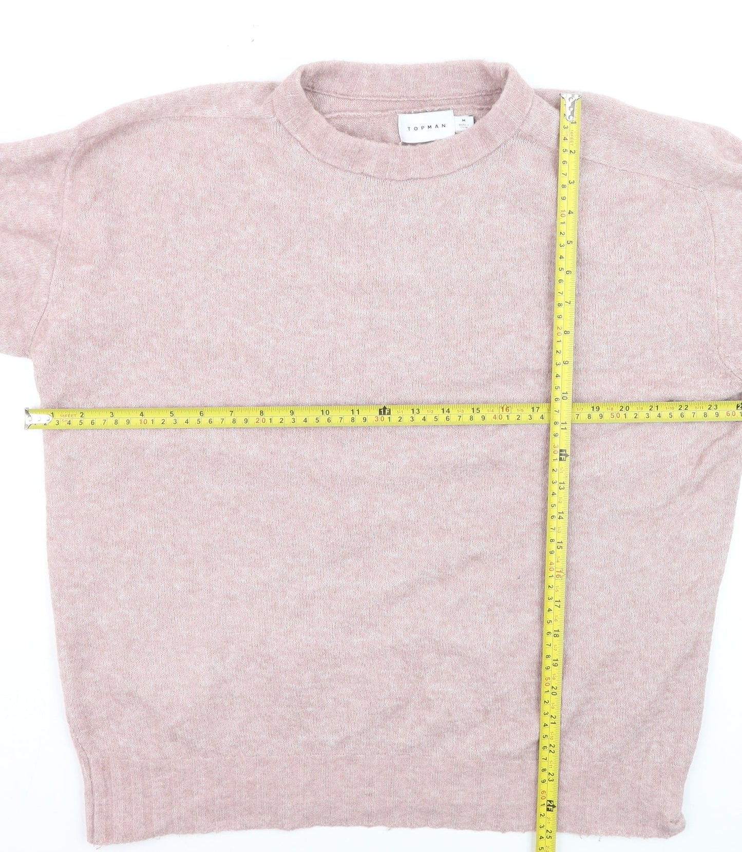 Topman Men Pink Wool Blend Crew Neck Jumper Size M Casual Knitwear