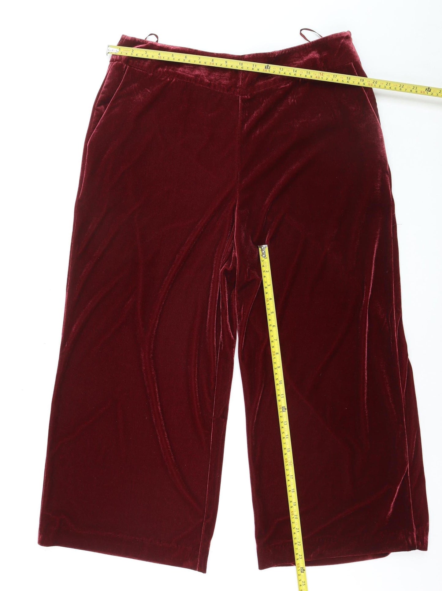 Next Women Red Velvet Wide-Leg Cropped Trousers Size 18