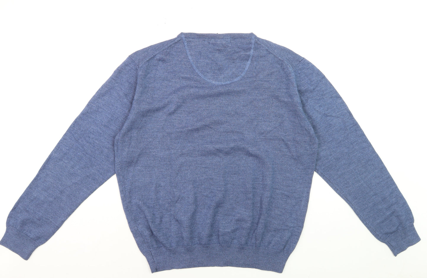 Pronto Uomo Men's Blue V-Neck Wool Blend Jumper Size L