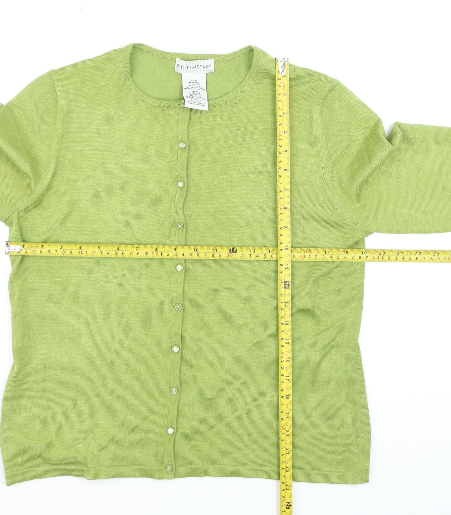 White Stag Women's Green 3/4 Sleeve Cardigan M Knit Lightweight