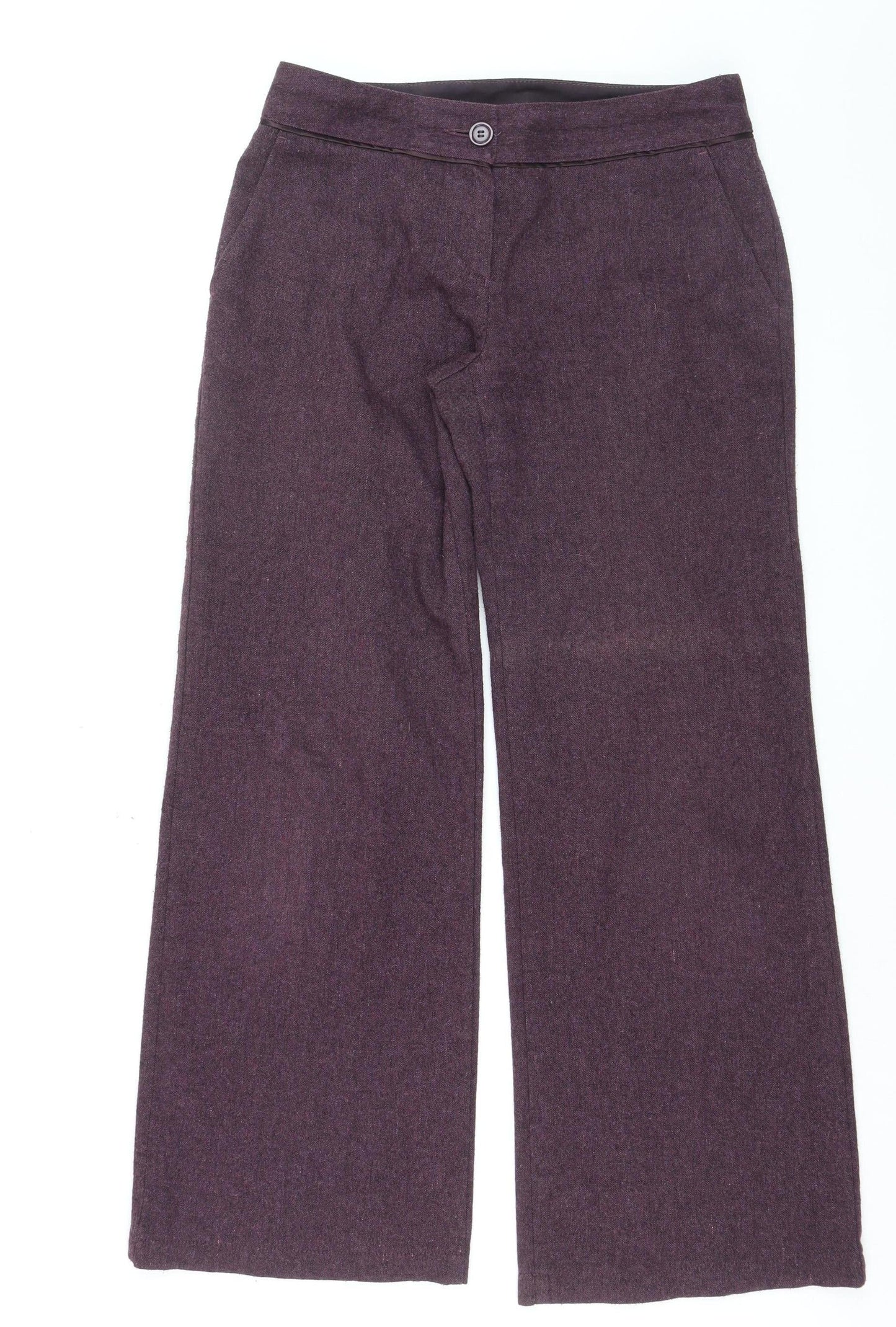Marks and Spencer Womens Purple Wool Wide-Leg Trousers Size 12