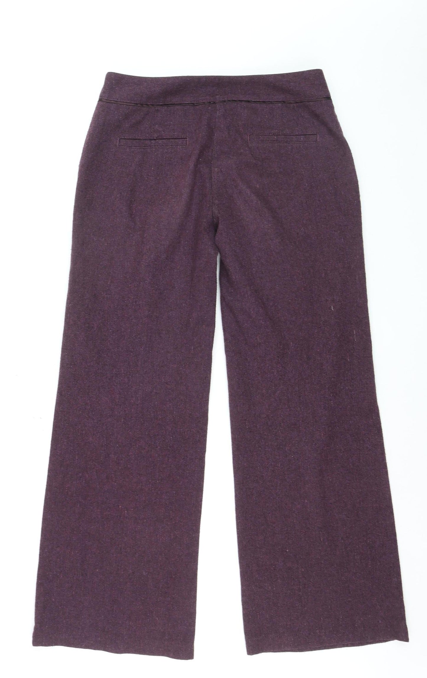 Marks and Spencer Womens Purple Wool Wide-Leg Trousers Size 12