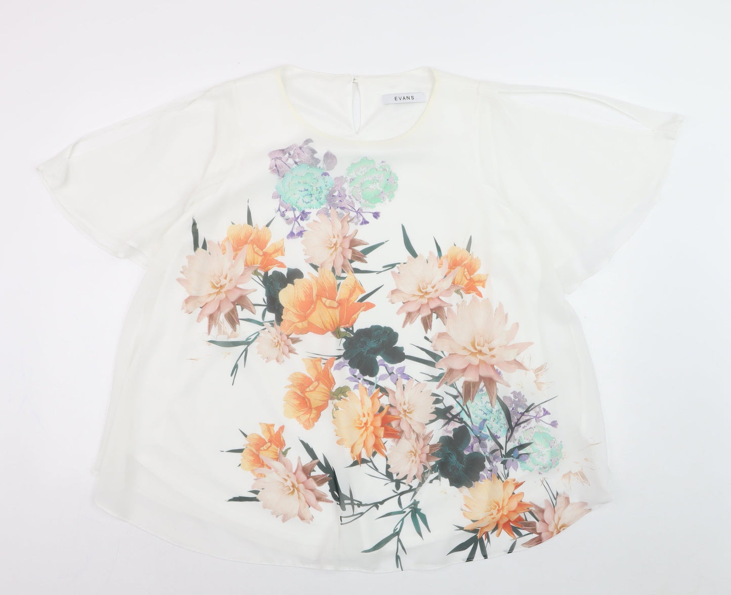 Evans Womens White Floral Chiffon Tunic Blouse Size 18