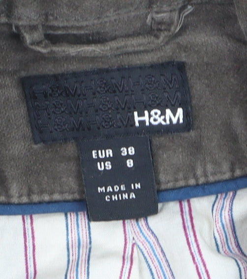H&M Womens Brown Cotton Blend Double-Breasted Jacket Size 10