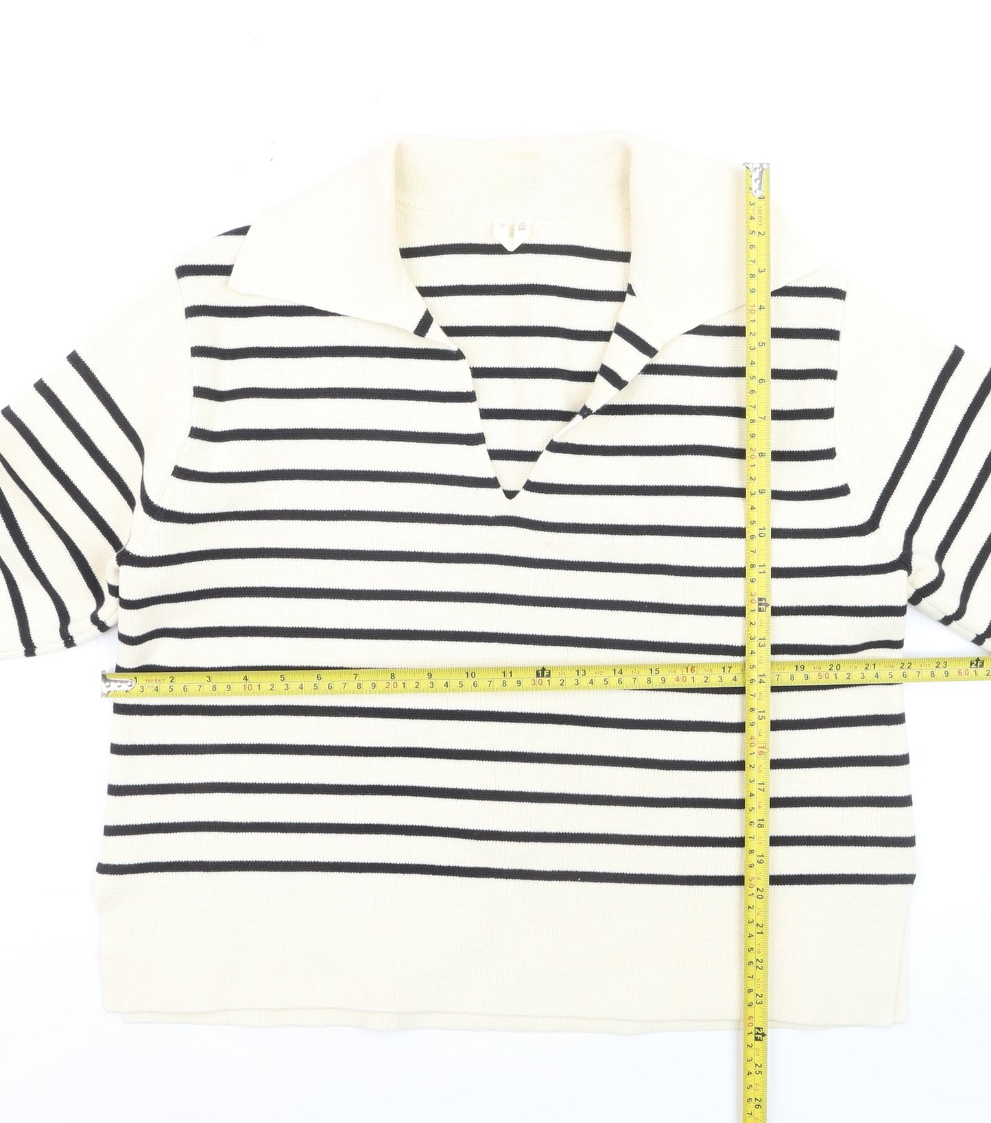 Arket Women’s Ivory Striped Collared Knit Jumper Size 12 Cotton