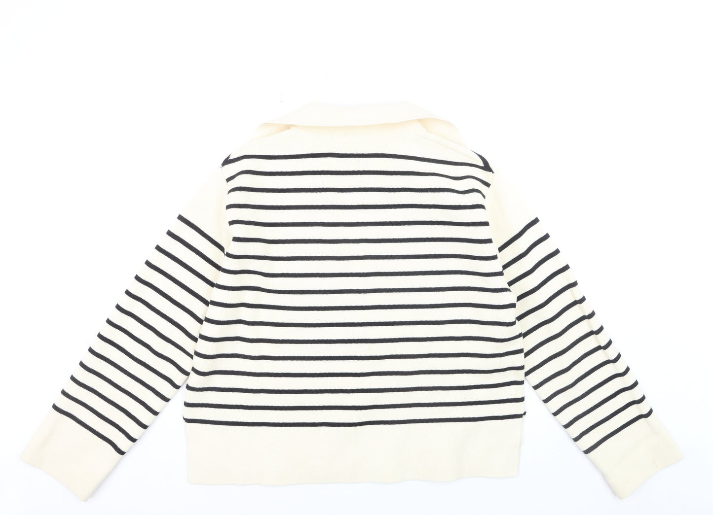 Arket Women’s Ivory Striped Collared Knit Jumper Size 12 Cotton