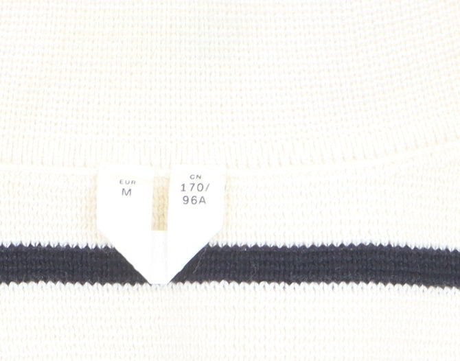 Arket Women’s Ivory Striped Collared Knit Jumper Size 12 Cotton