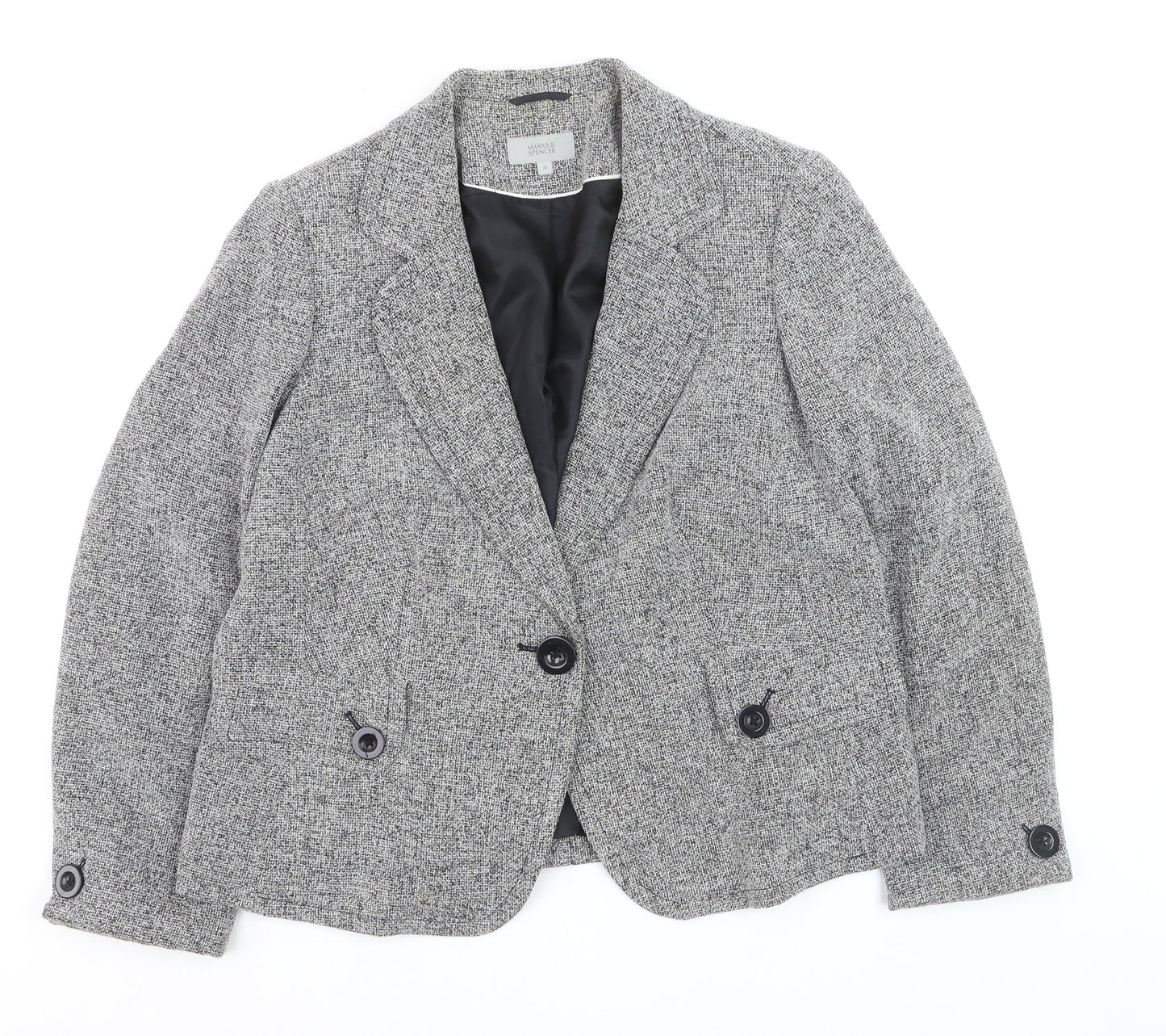 Marks and Spencer Women Grey Tweed Blazer Jacket Size 10 Classic Fit