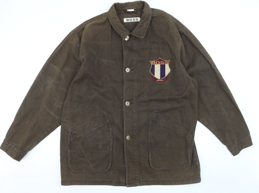 BOSS Mens Brown Cotton Twill Jacket L Classic Embroidered Logo