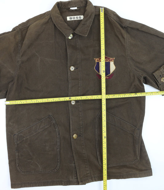 BOSS Mens Brown Cotton Twill Jacket L Classic Embroidered Logo