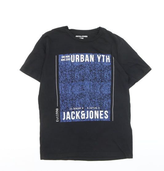 Jack & Jones Boys Black Graphic Print Urban Logo T-Shirt 10-11 Years Regular Fit